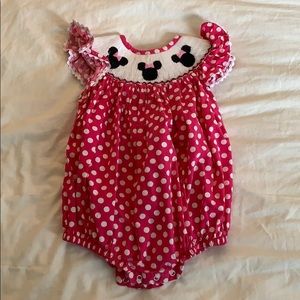 Minnie Mouse Pink with White Dots Smocked Romper